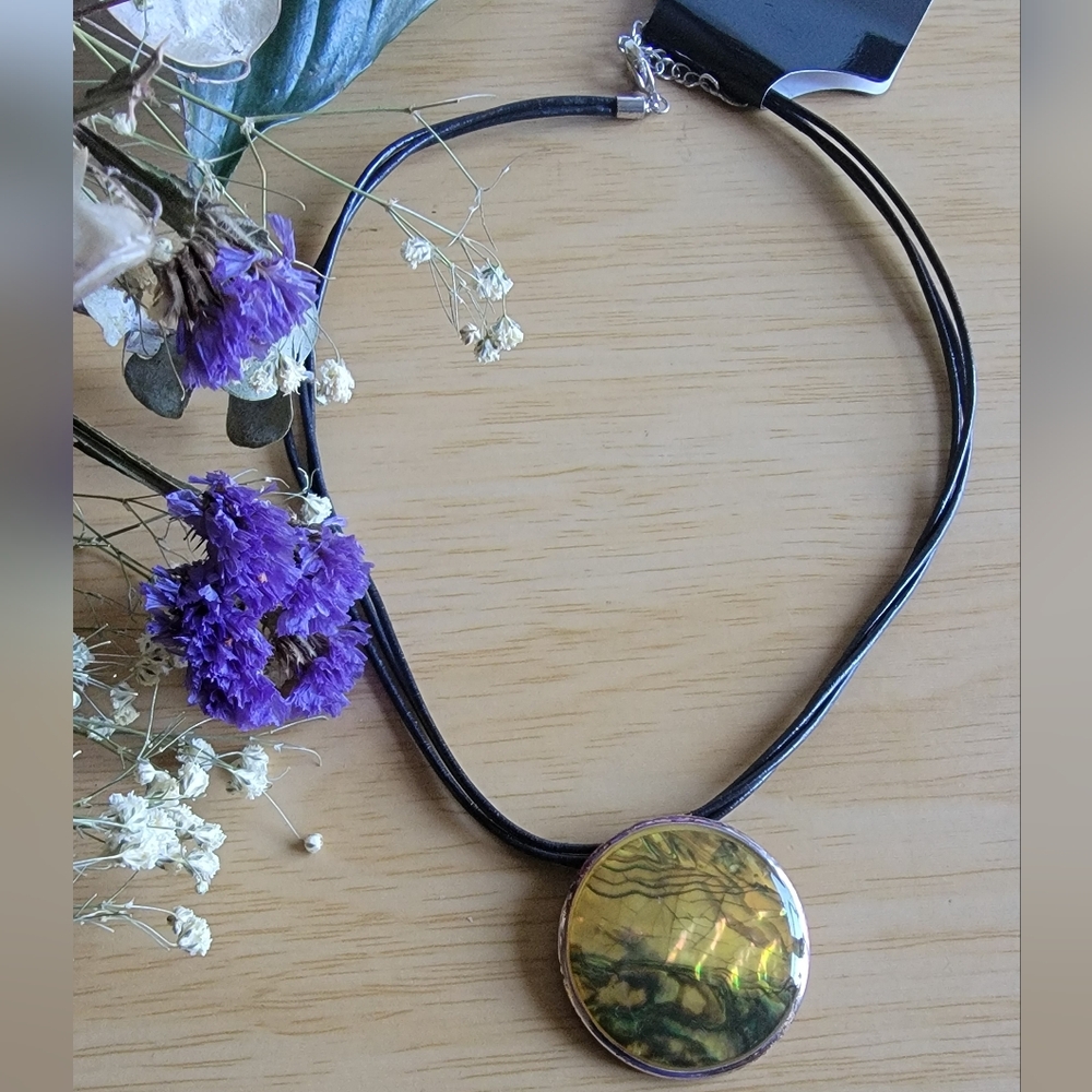 Vintage MONET Abalone Shell Pendant Necklace